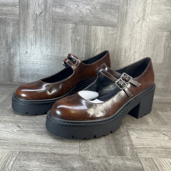 Madden Girl Mary Jane Shoes Womens 9.5 Brown Like New Platform Lug Sole Chunky - Picture 4 of 9